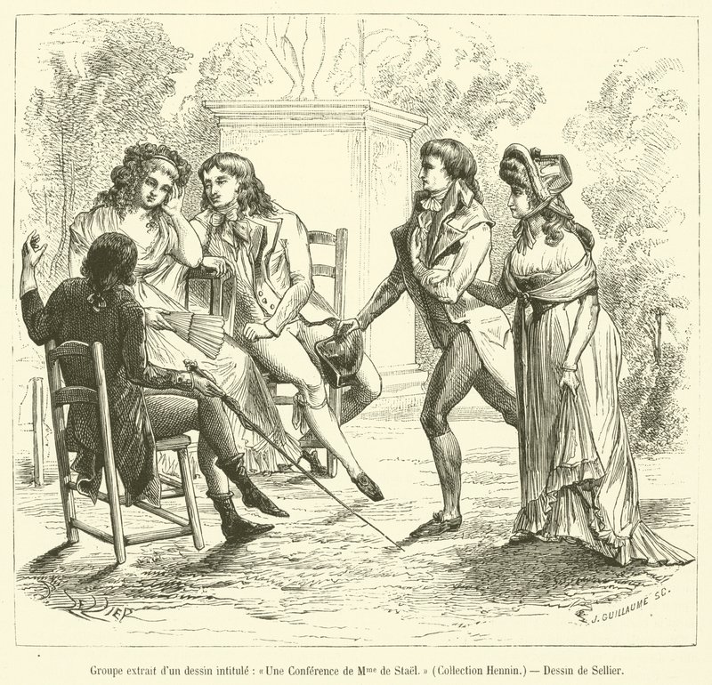 Grupa zaczerpnięta z rysunku pt. Une Lecture de Madame de Stael, Collection Hennin (rycina) autorstwa French School