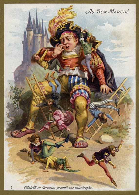 Guliwer kicha i powoduje katastrofę (chromolitho) autorstwa French School