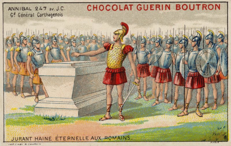 Hannibal przysięgający wieczną nienawiść do Rzymian (chromolitho) autorstwa French School