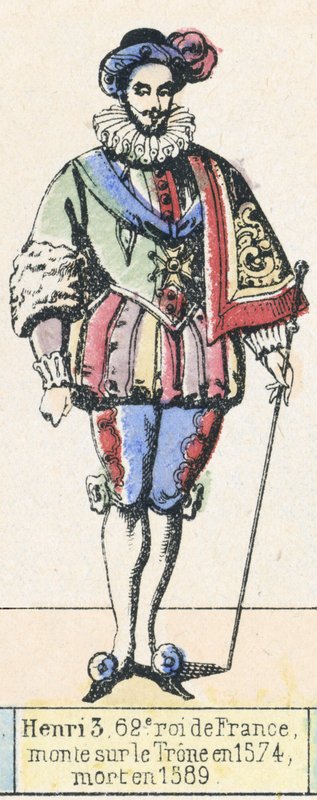 Henryk 3, 62 król Francji, wstąpił na tron ​​w 1574, zmarł w 1589 (kolorowa rycina) autorstwa French School