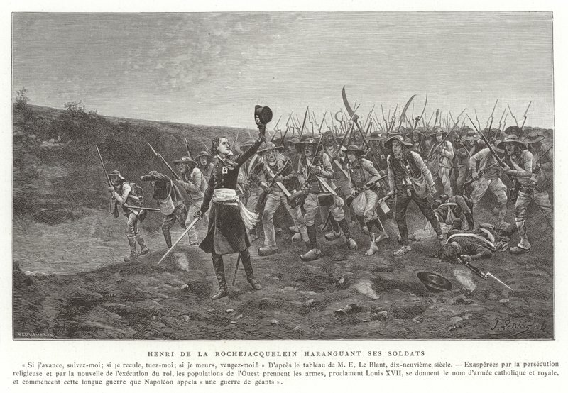 Henri de la Rochejaquelin przemawiający do swoich żołnierzy, Vendee Revolt, Francja autorstwa French School