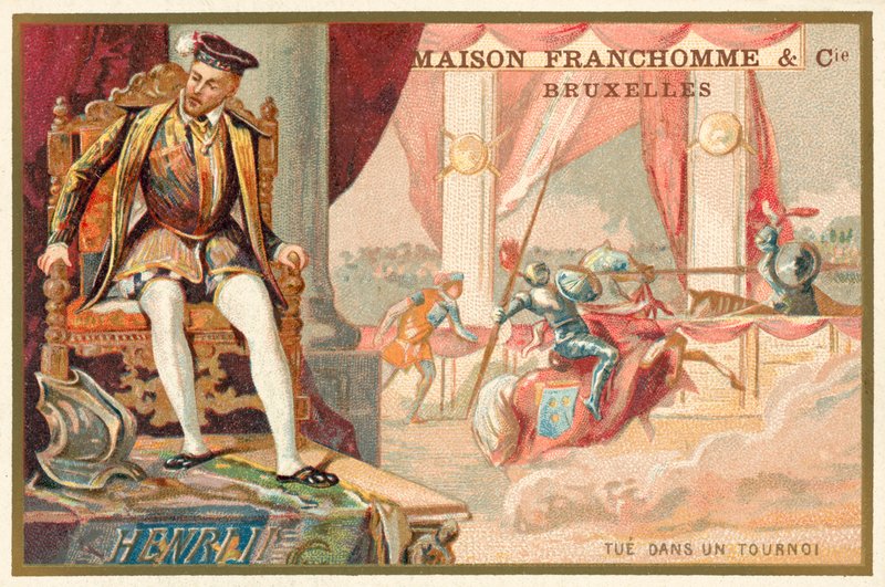 Henryk II z Francji zabity na turnieju przez Gabriela Montgomery autorstwa French School