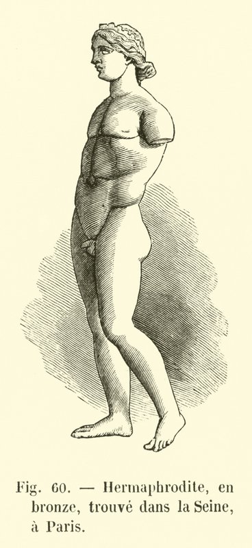 Hermafrodyta z brązu, znaleziony w Sekwanie, Paryż (rycina) autorstwa French School