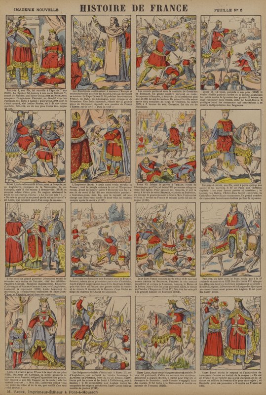 Historia Francji od panowania Filipa I do panowania Ludwika IX (kolorowa litografia) autorstwa French School