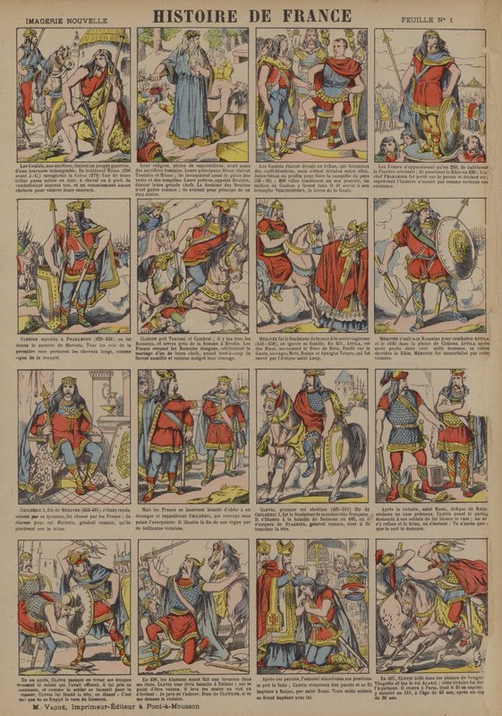 Historia Francji od czasów Galów do panowania Clovisa (kolorowa litografia) autorstwa French School