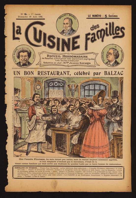 Honore de Balzac podczas posiłku w restauracji Flicoteaux w Paryżu (kolorowy grawerunek) autorstwa French School