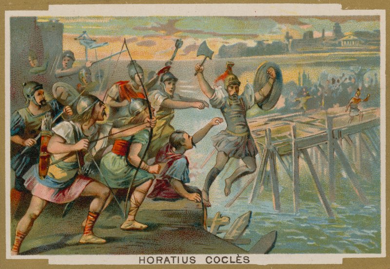 Horatius Cocles , rzymski żołnierz, broniący Pons Sublicius przed najazdem armii króla Clusium, VI wiek pne autorstwa French School