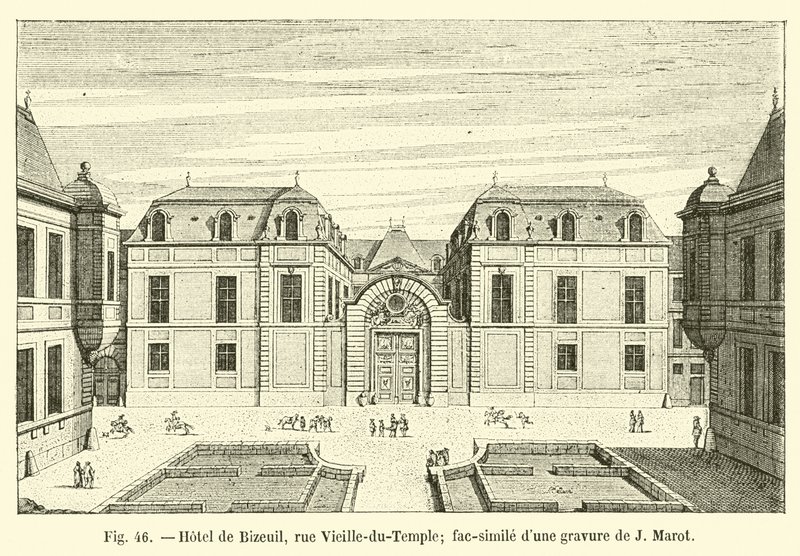 Hotel de Bizeul, rue Vieille-du-Temple; faksymile ryciny J Marot autorstwa French School