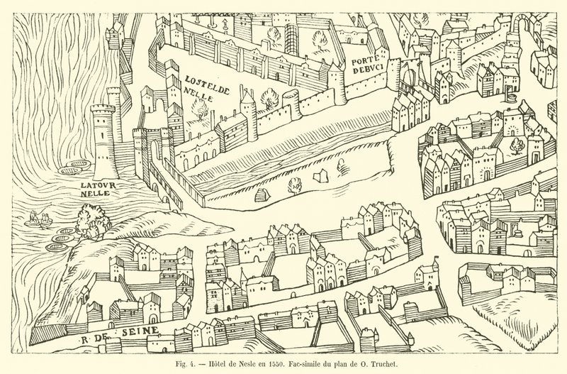 Hotel de Nesle w 1550 r., Faksymile mapy O Truchet autorstwa French School