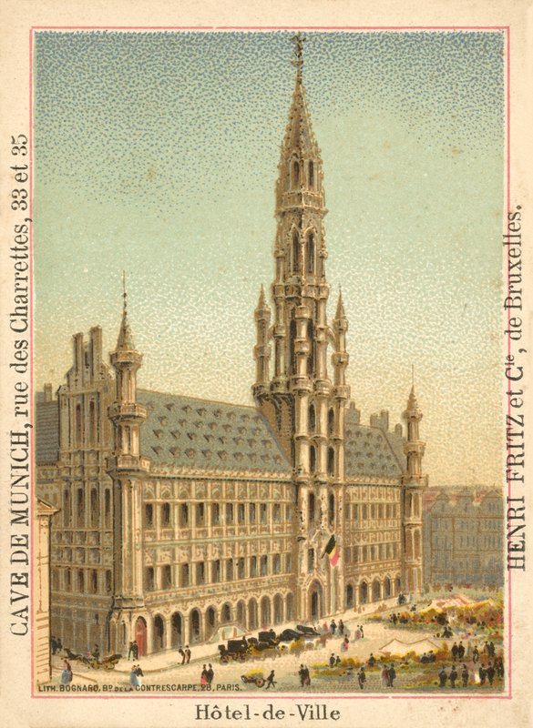 Hotel de Ville, Grand Place, Bruksela (chromolitho) autorstwa French School