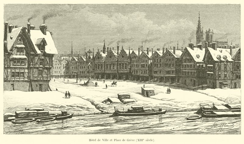 Ratusz i Place de Greve, XIII wiek autorstwa French School