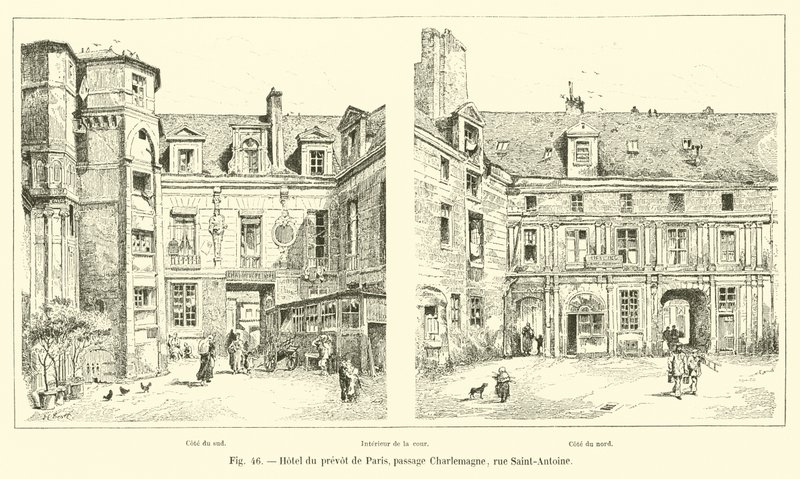 Hotel du prevot w Paryżu, pasaż Charlemagne, rue Saint-Antoine autorstwa French School