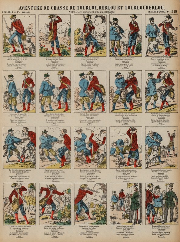 Przygoda myśliwska Tourlou, Berlou i Tourlouberlou (kolorowy grawer) autorstwa French School