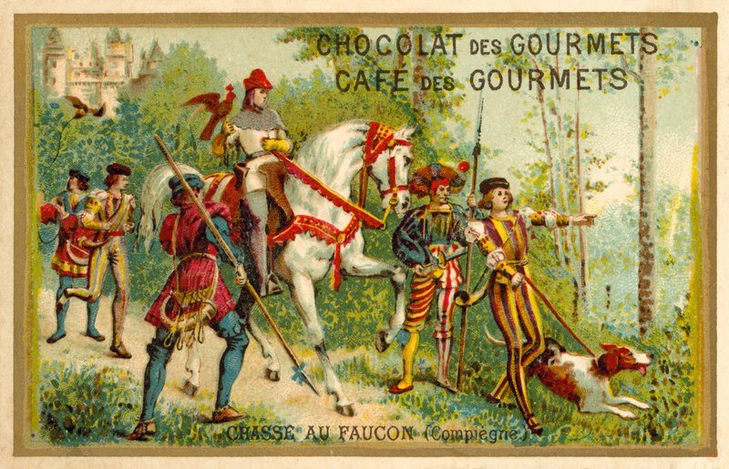 Polowanie z sokołami, Compiegne, Francja (chromolitho) autorstwa French School