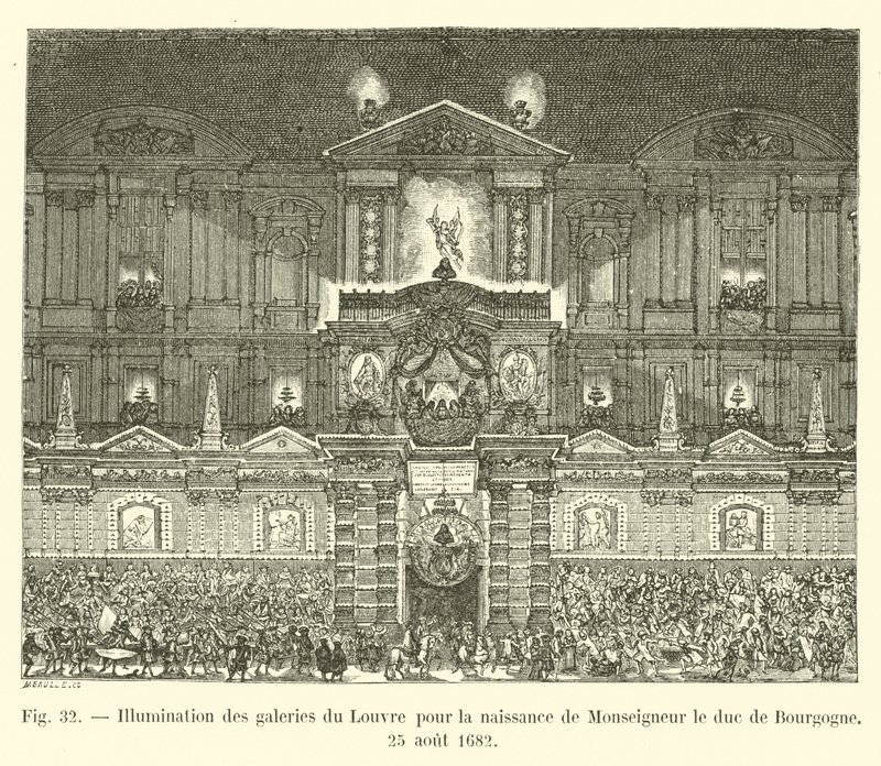 Iluminacja krużganków Luwru z okazji urodzin księcia Burgundii, 25 sierpnia 1682 r. autorstwa French School