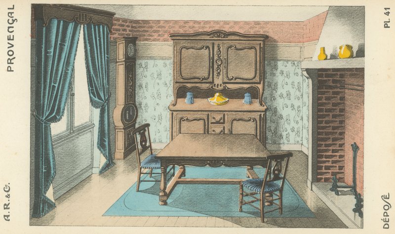 Illustration aus dem Innenarchitektur-Produktkatalog von A R & Cie, Frankreich von French School