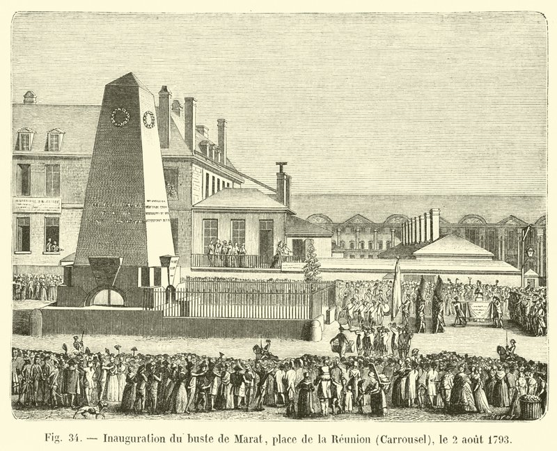 Inauguracja popiersia Marata, Place de la Reunion, Carrousel, 2 sierpnia 1793 autorstwa French School