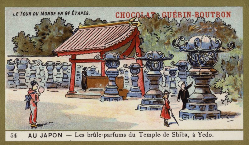 Kadzidła ze świątyni Shiba w Edo, Japonia (chromolitho) autorstwa French School