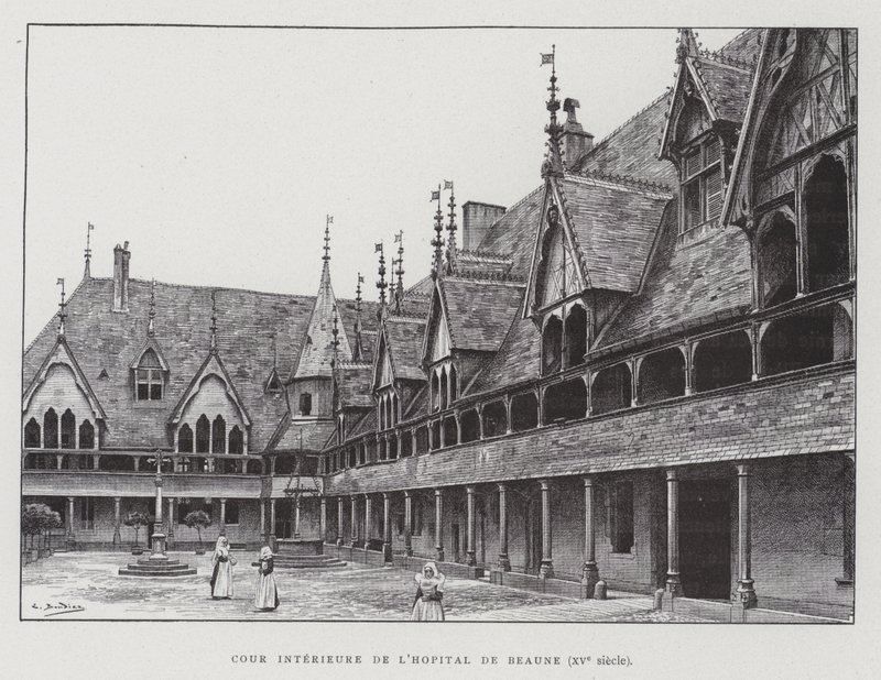 Wewnętrzny dziedziniec Hospices de Beaune autorstwa French School