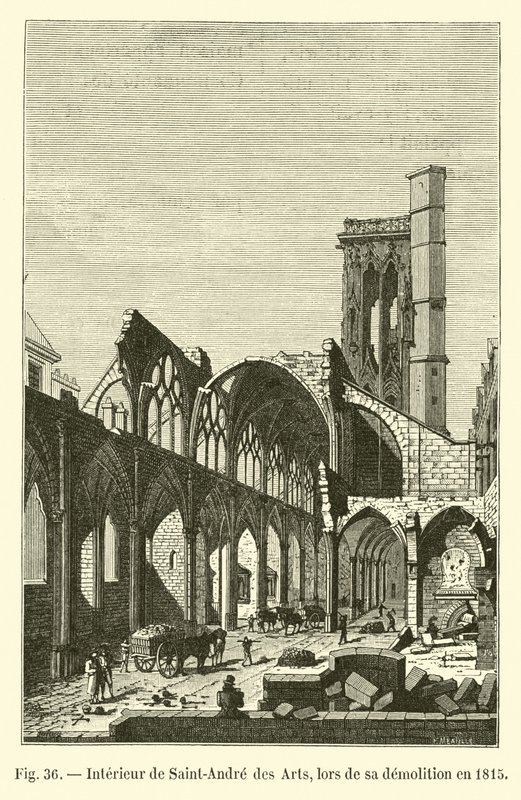 Wnętrze Saint-Andre des Arts, podczas jego rozbiórki w 1815 r. autorstwa French School