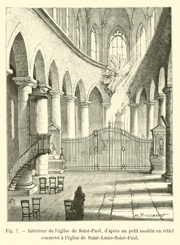 Wnętrze kościoła Saint-Paul, z małego modelu w reliefie zachowanego w kościele Saint-Louis-Saint-Paul autorstwa French School