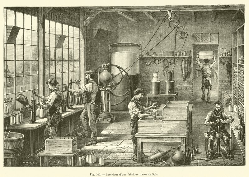 Wnętrze fabryki wody seltzer (grafika) autorstwa French School