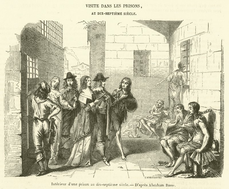 Wnętrze więzienia w XVII wieku (rycina) autorstwa French School
