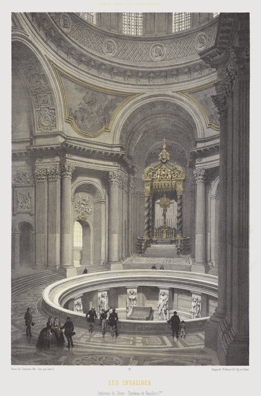 Wnętrze kopuły i grobowca Napoleona I, Les Invalides, Paryż (kolor lito) autorstwa French School