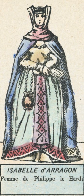 Isabella Arragon, żona Filipa Śmiałego (kolorowa grawerunek) autorstwa French School
