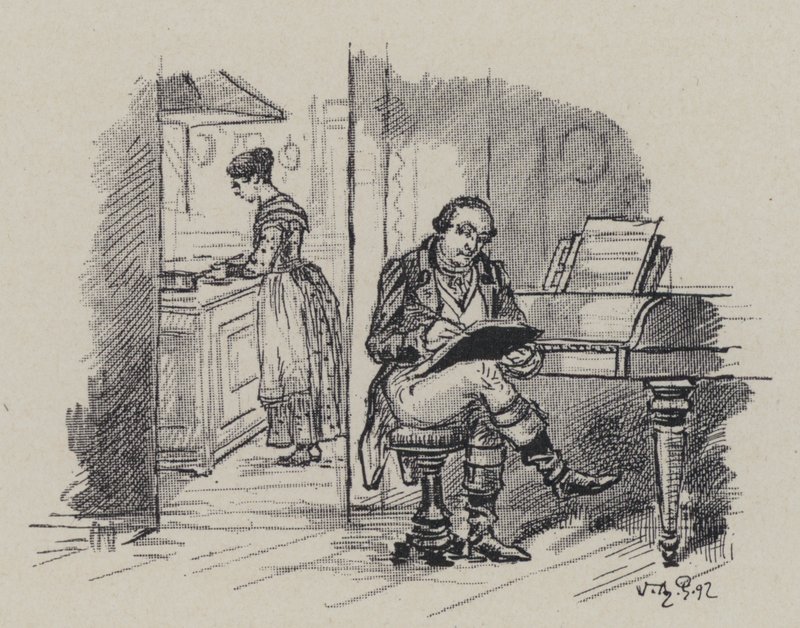 Włoski kompozytor Gioachino Rossini komponuje w domu (grafika) autorstwa French School
