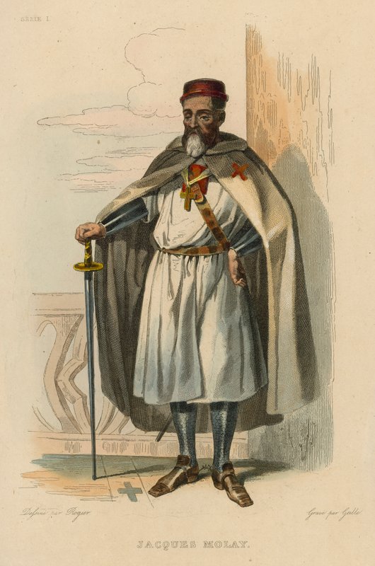 Jacques Molay (kolorowy grawerunek) autorstwa French School