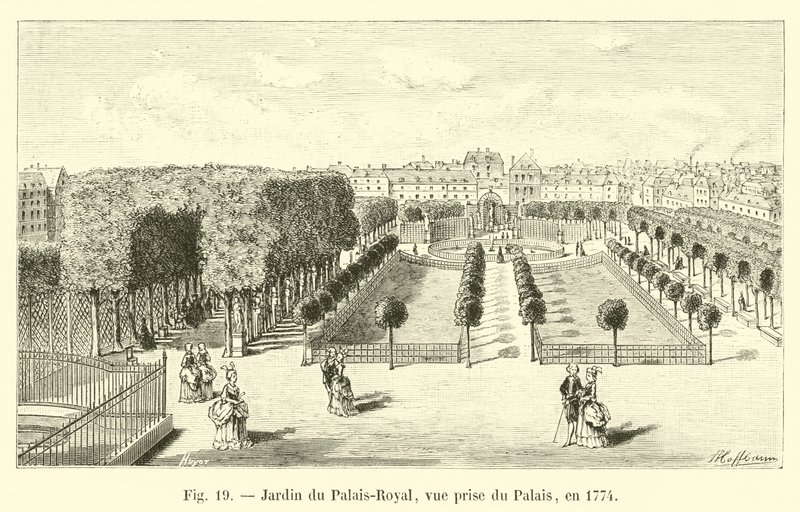 Ogród Palais-Royal, widok z Pałacu, 1774 r. autorstwa French School