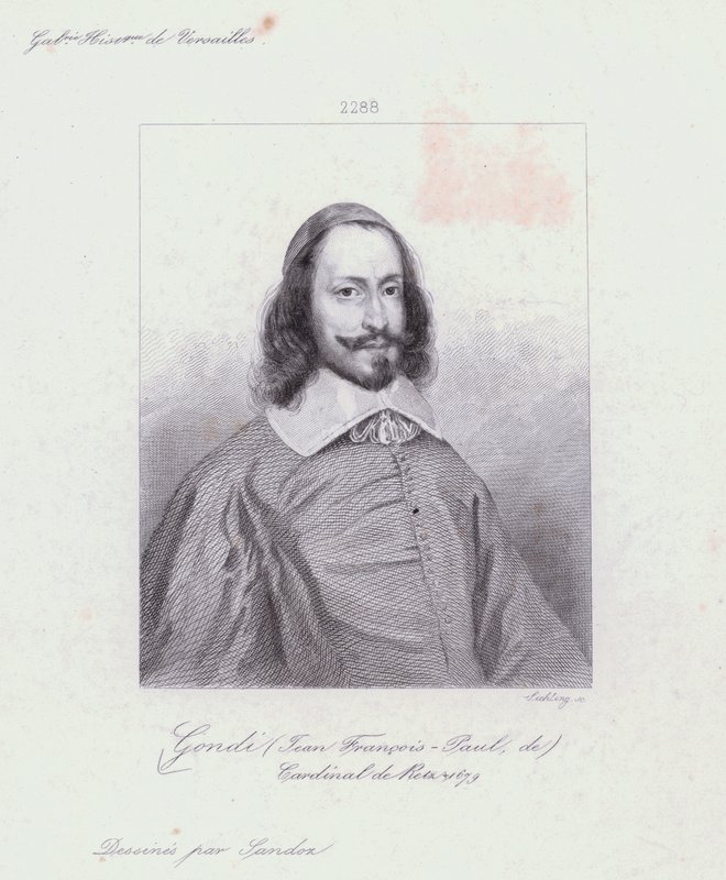 Jean Francois Paul de Gondi, kardynał de Retz, francuski duchowny i agitator w wojnie domowej we Frondzie (grafika) autorstwa French School