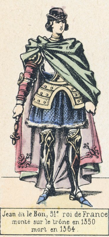 Jean dit le Bon, 51. król Francji, wstąpił na tron ​​w 1350, zmarł w 1364 (kolorowa rycina) autorstwa French School