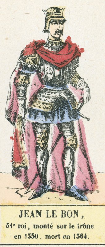 Jean le Bon, 51. król, wstąpił na tron ​​w 1350, zmarł w 1364 (kolorowa rycina) autorstwa French School