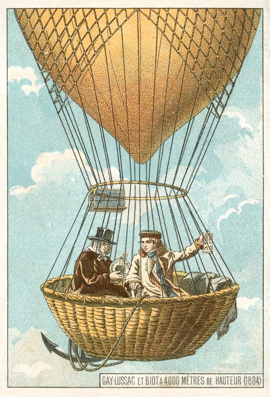 Joseph Louis Gay-Lussac i Jean-Baptiste Biot w balonie na wysokości 4000 metrów autorstwa French School