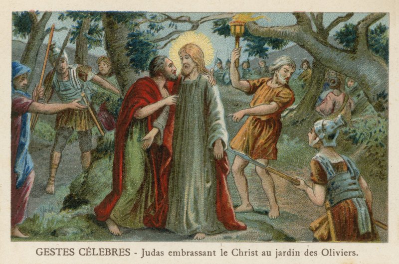 Judasz całujący Chrystusa w Ogrodzie Getsemane autorstwa French School