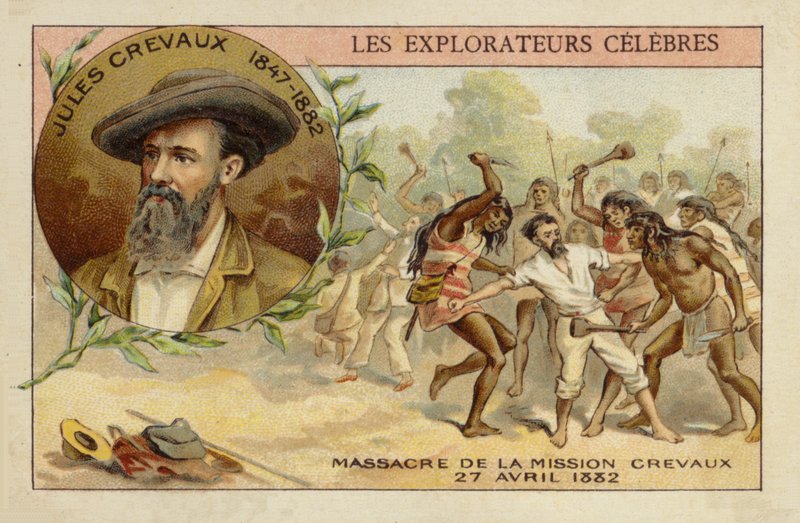 Jules Crevaux (1847-1882) nad brzegiem Rio Pilcomayo w Argentynie w dniu 27 kwietnia 1882 r. autorstwa French School