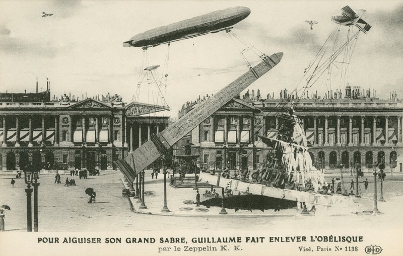 Kaiser Wilhelm II wyobrażał sobie, że Zeppelin wyrzucił z Paryża obelisk (lito) autorstwa French School