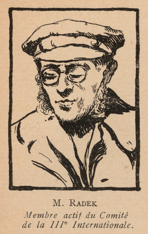 Karl Radek, polski rewolucjonista marksistowski i sekretarz III Międzynarodówki Komunistycznej (Kominternu) (litografia) autorstwa French School