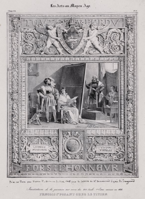 Król Francji Franciszek I pozuje do portretu włoskiego malarza Titian autorstwa French School