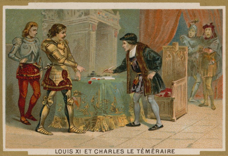 Król Francji Ludwik XI i Karol Śmiały, książę Burgundii autorstwa French School