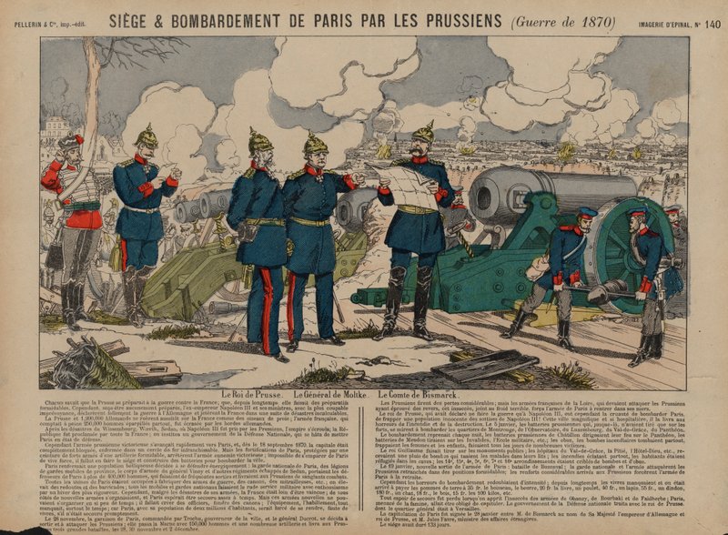 Król Wilhelm I Pruski, Otto von Bismarck i feldmarsza Helmuth von Moltke podczas oblężenia Paryża, wojna francusko-pruska autorstwa French School