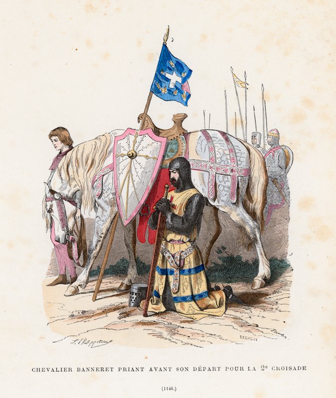 Rycerz modlący się przed wyjazdem na II krucjatę, 1146 autorstwa French School
