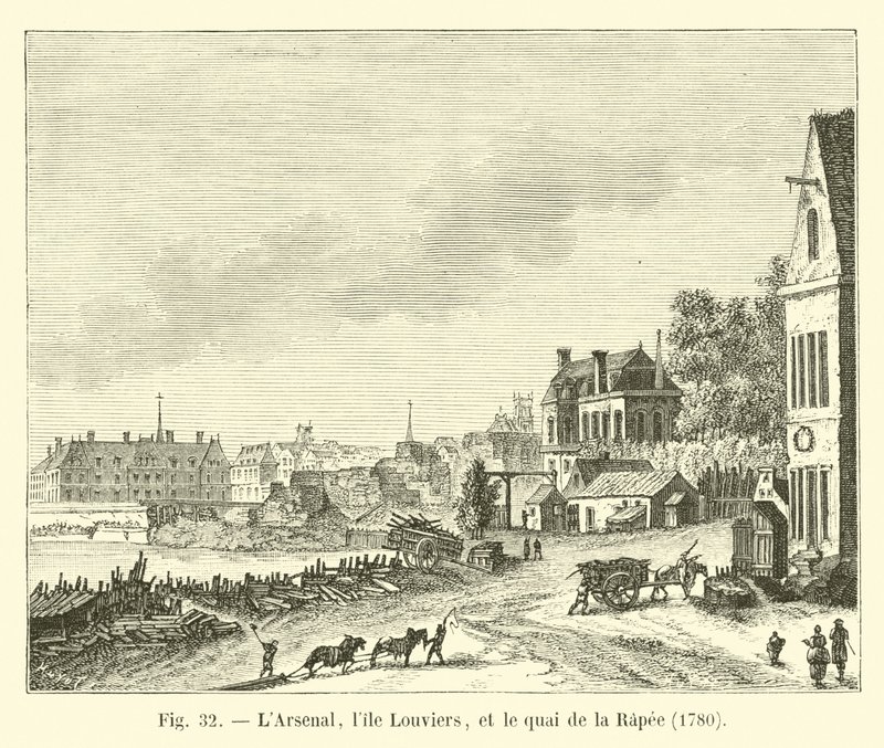 Arsenał, Lille Louviers i Quai de la Rapee, 1780 autorstwa French School