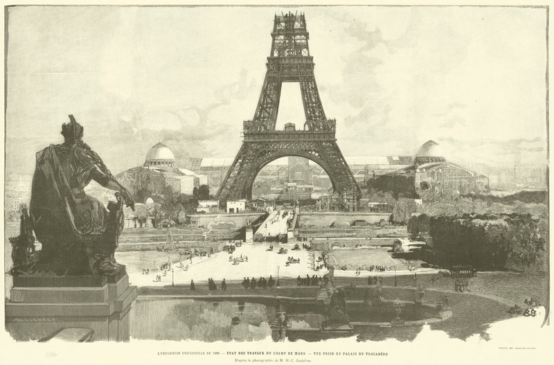 Wystawa powszechna z 1889 r. Stan dzieł Champ de Mars, Widok z Pałacu Trocadero, Wg fotografii M H-C Godefroy (rycina) autorstwa French School