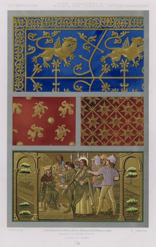 Zdobienie tkanin: VIII XIII wiek, du VIIIe au XIII siecle, VIII wiek XIII Jahrhunder (kolor lito) autorstwa French School