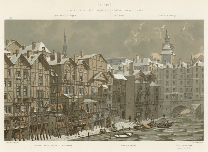 La Cite, między Pont Notre-Dame a Pont au Change, 1650 autorstwa French School