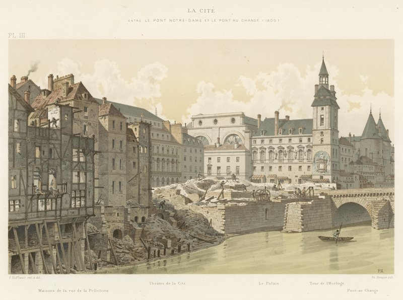 La Cite, między Pont Notre-Dame i Pont au Change, 1800 autorstwa French School