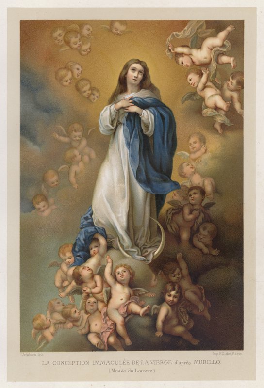Niepokalane Poczęcie Dziewicy według Murillo, Musee du Louvre (chromolitografia) autorstwa French School